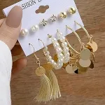 Stylish Golden 6 Pair Big Hoop Earrings Set (6 pairs)